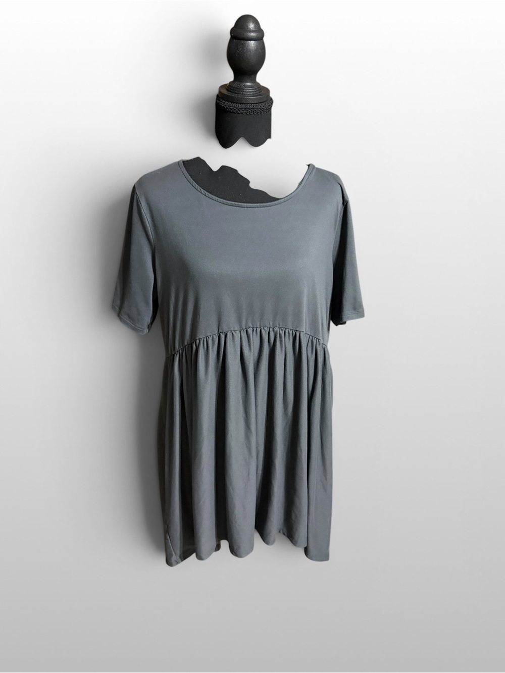 Zenana Charcoal Babydoll Swing Dress XL Short Sleeve Boho Casual